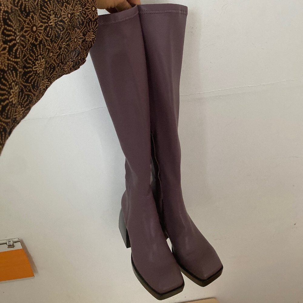 New Jeffrey Campbell Dauphin Knee High Platform Boots US 7 in Violet Square toe